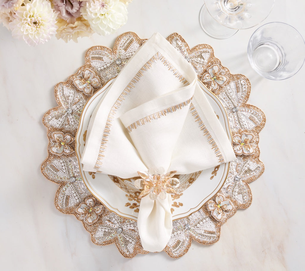 Spectra Napkin Ring in Champange & Crystal, Set of 4