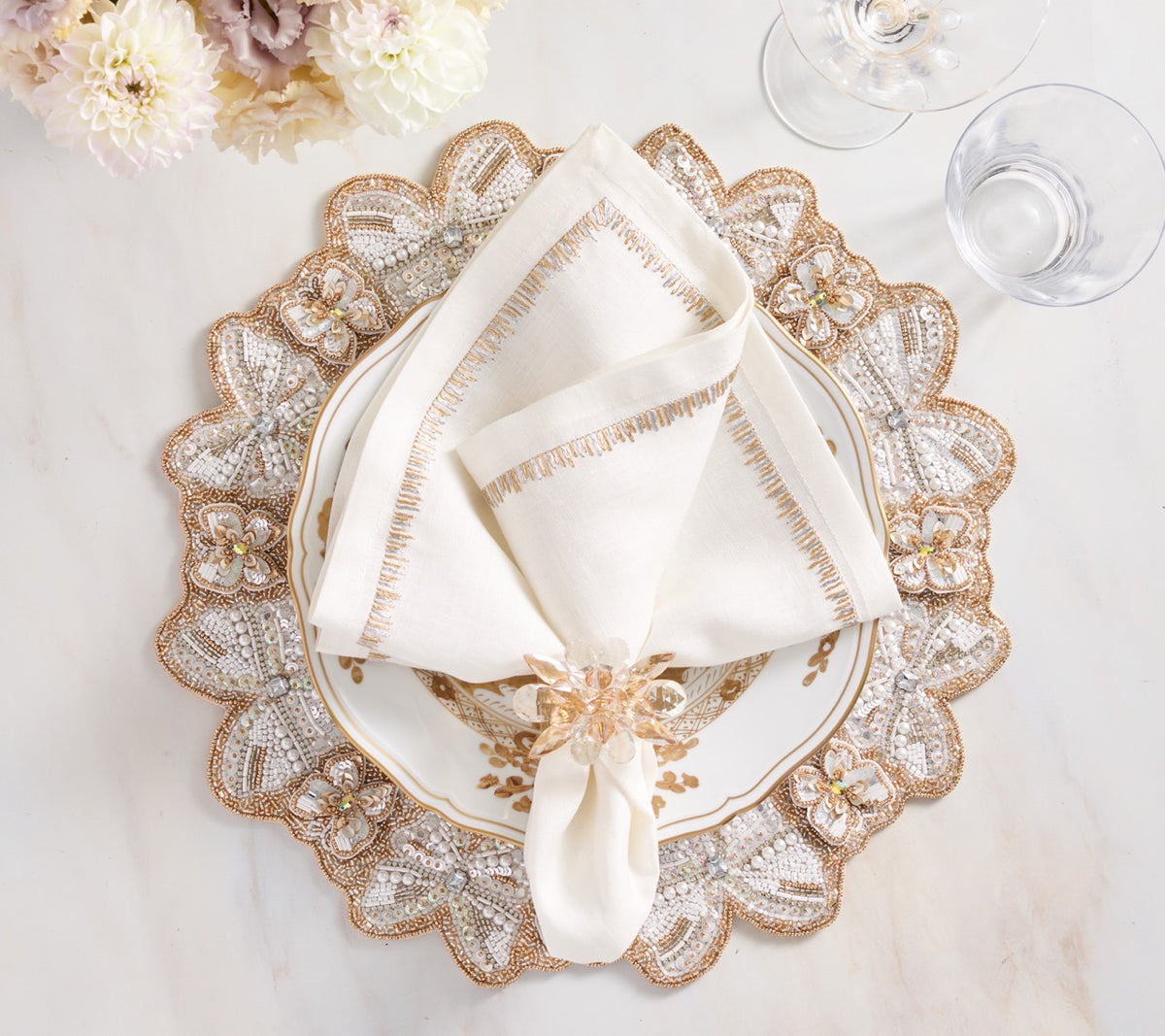 Spectra Napkin Ring in Champange & Crystal, Set of 4