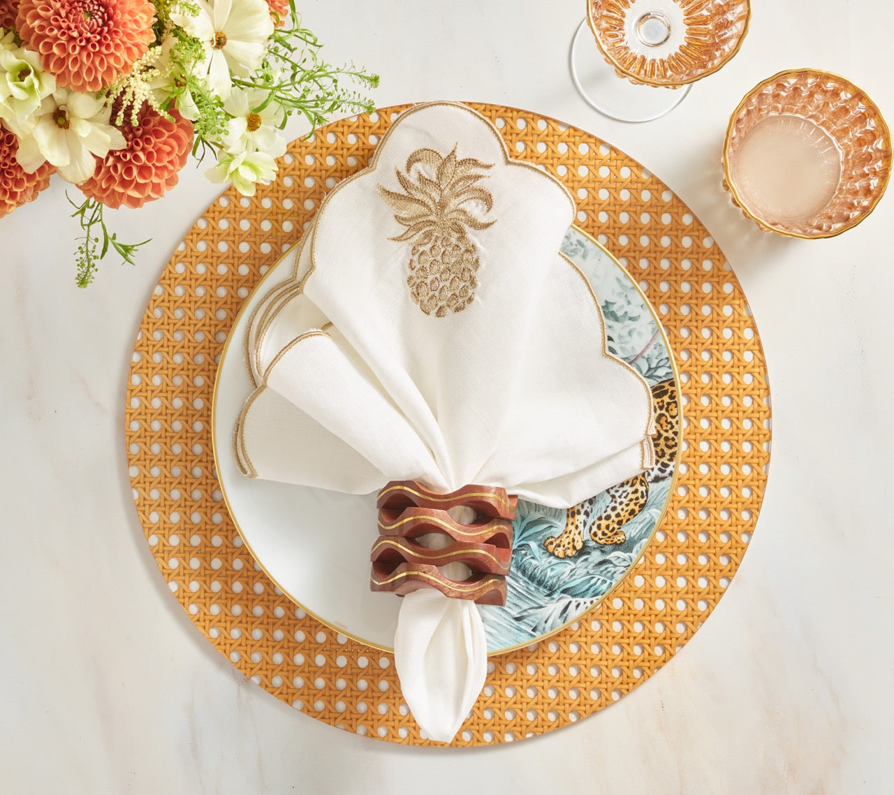 Pina Punch Napkin in White, Natural & Gold, Set of 4