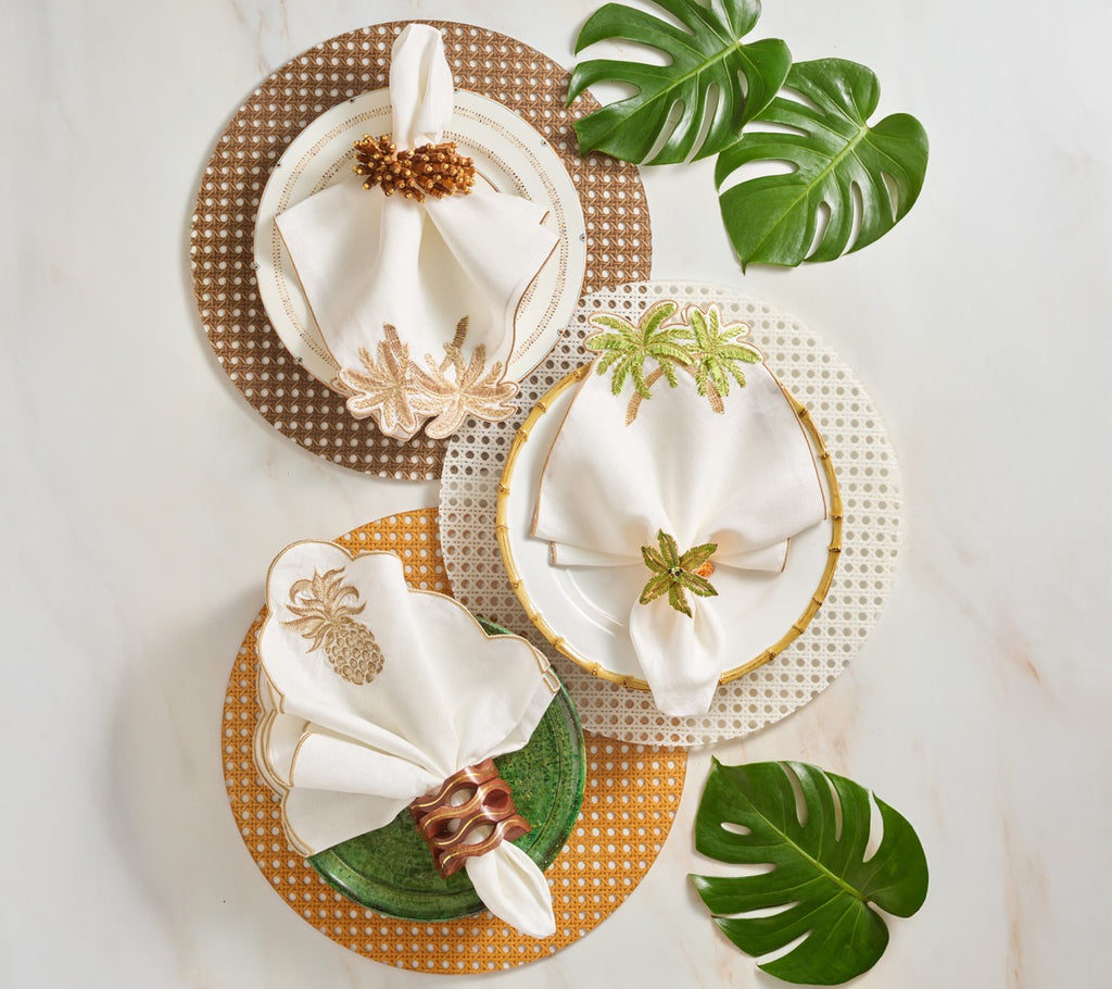 Pina Punch Napkin in White, Natural & Gold, Set of 4