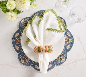 Calypso Napkin Ring in Natural & Green, Set of 4