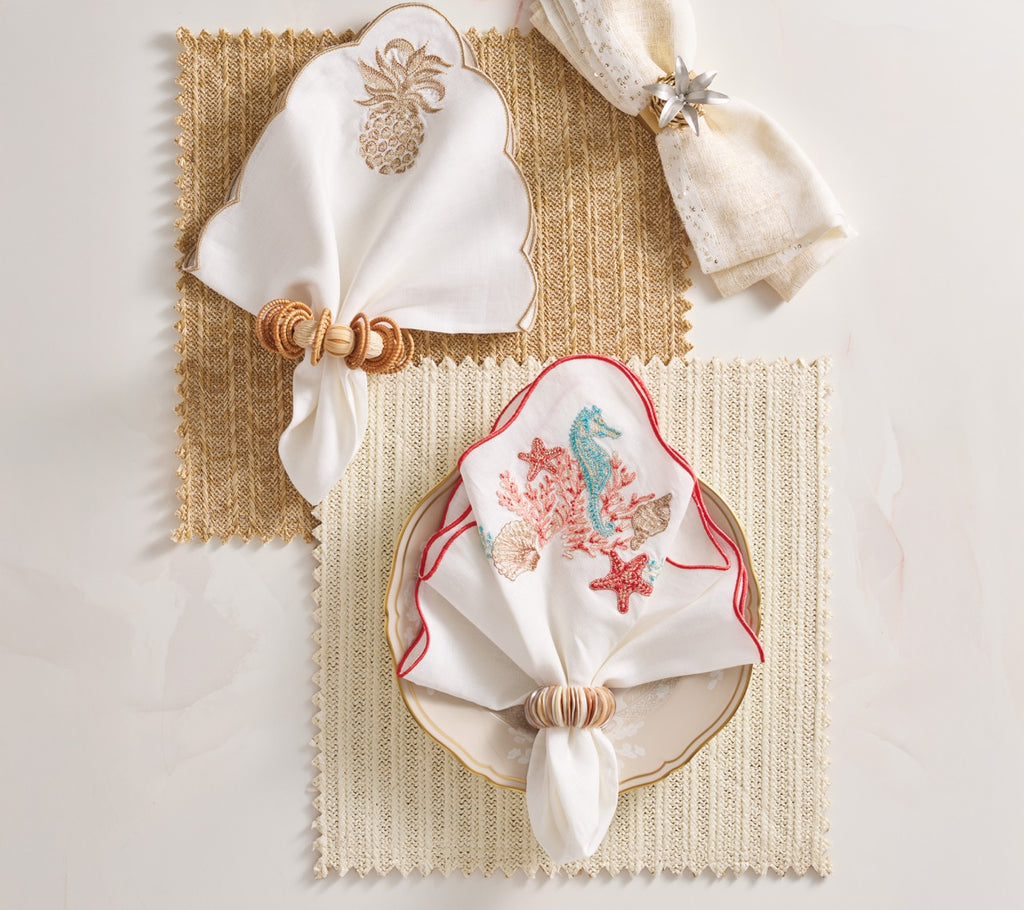 Pina Punch Napkin in White, Natural & Gold, Set of 4