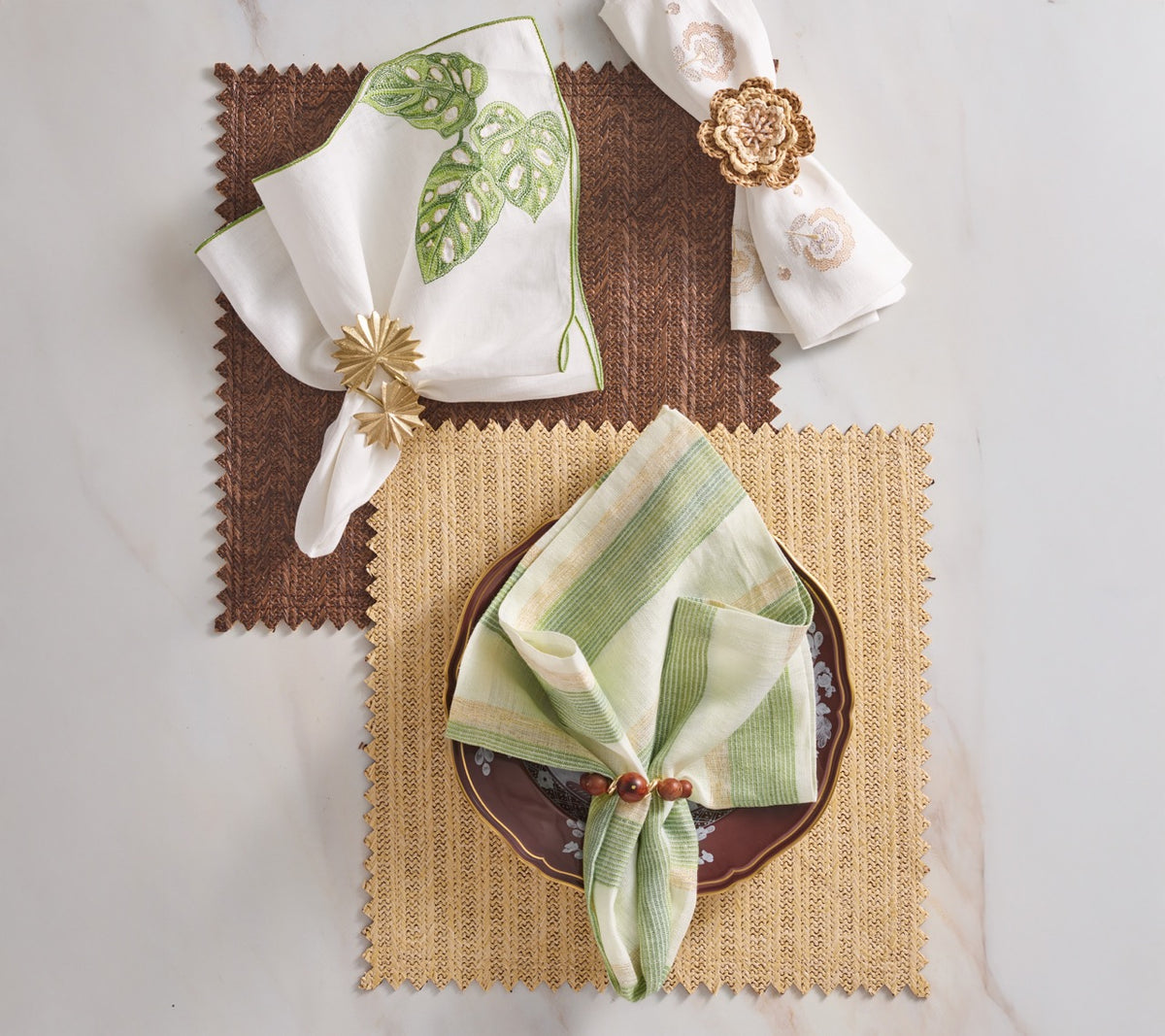 Broad Stripe Napkin in Green & White, Set of 4