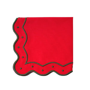 Red christmas napkin with green embroidery