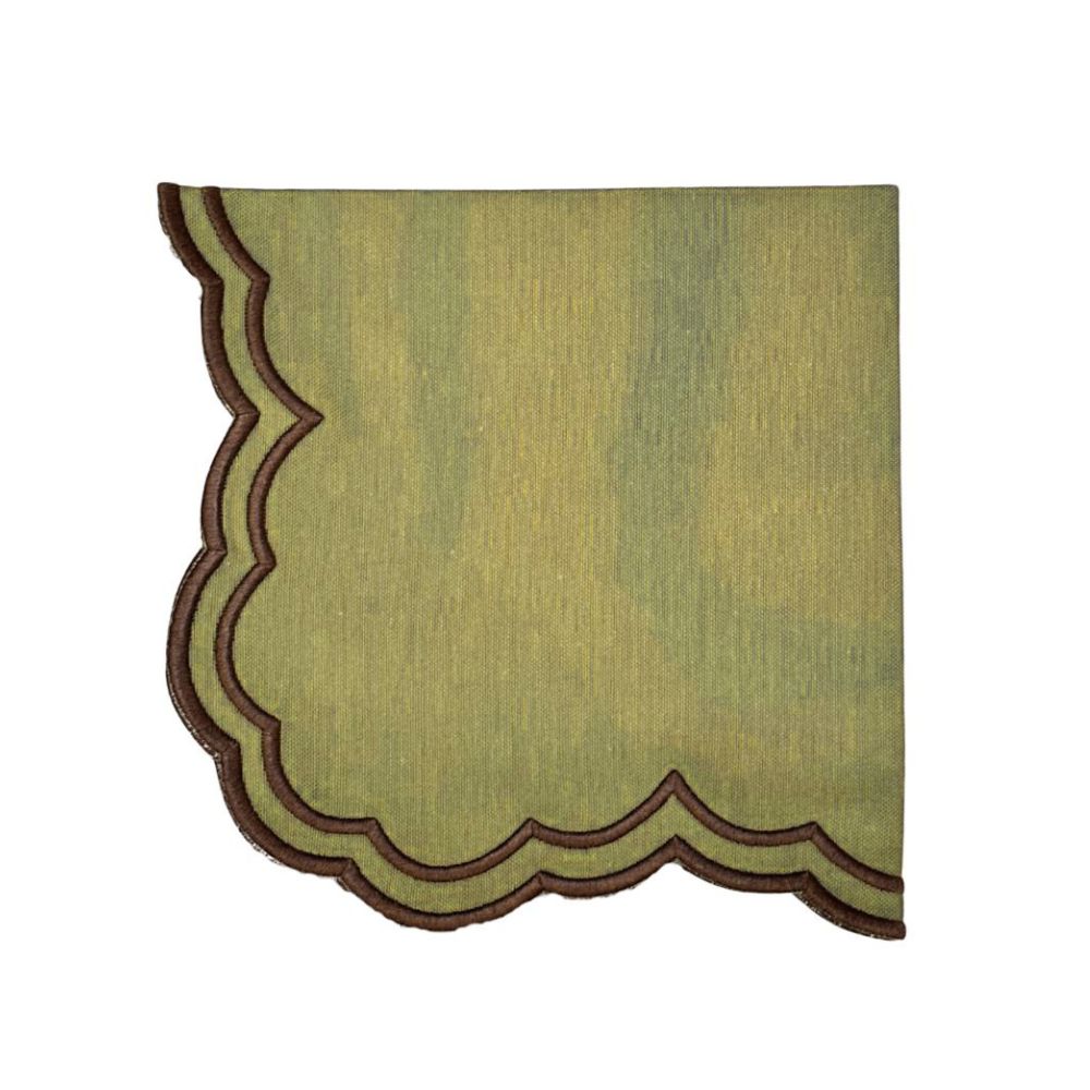 Bettina Napkin in Sage Green with Cocoa Embroidery, Set of 4