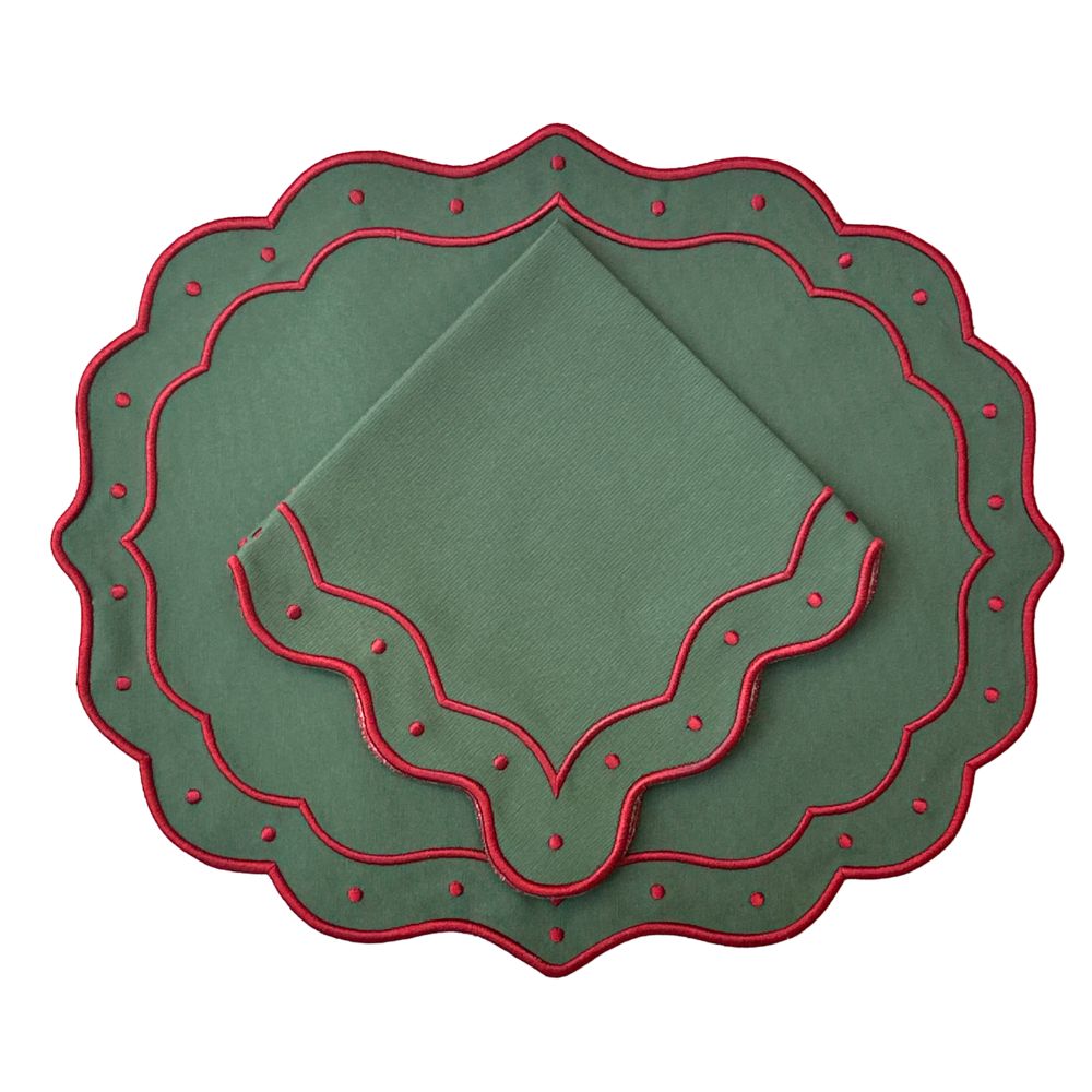 Green Christmas Placemat with red embroidery