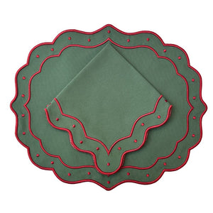 Green Christmas Placemat with red embroidery