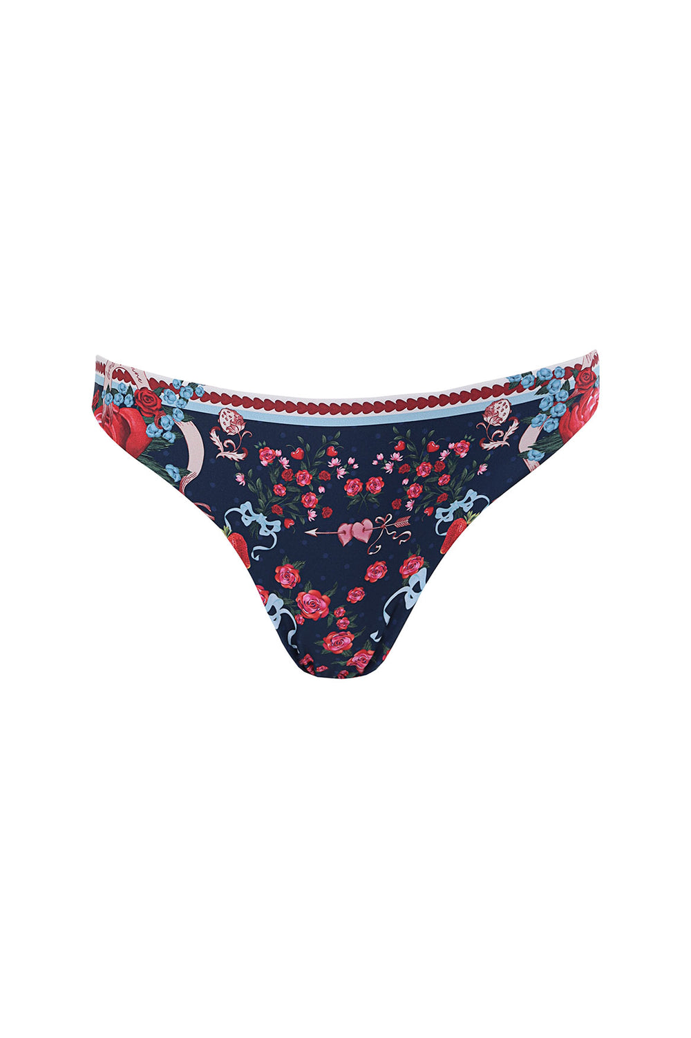 Front view of Ilu Bikini Bottom in Multicolor showcasing floral placement print and full coverage on a white background