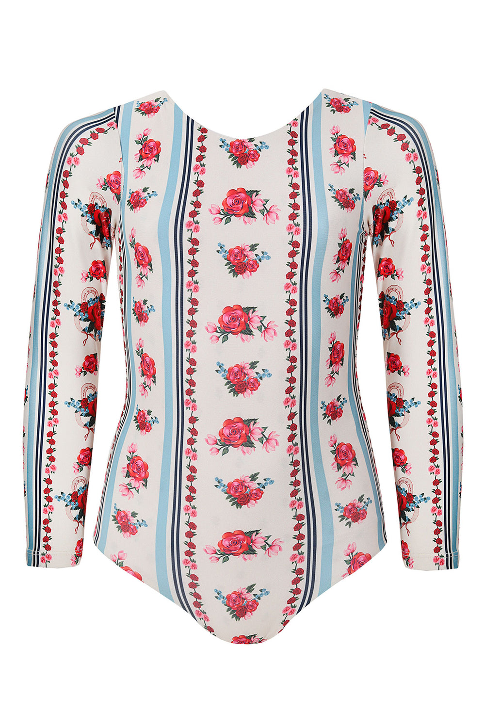 Front view of Honey Kids’ One-Piece in Multicolor showcasing its floral allover print and long sleeves on a white background