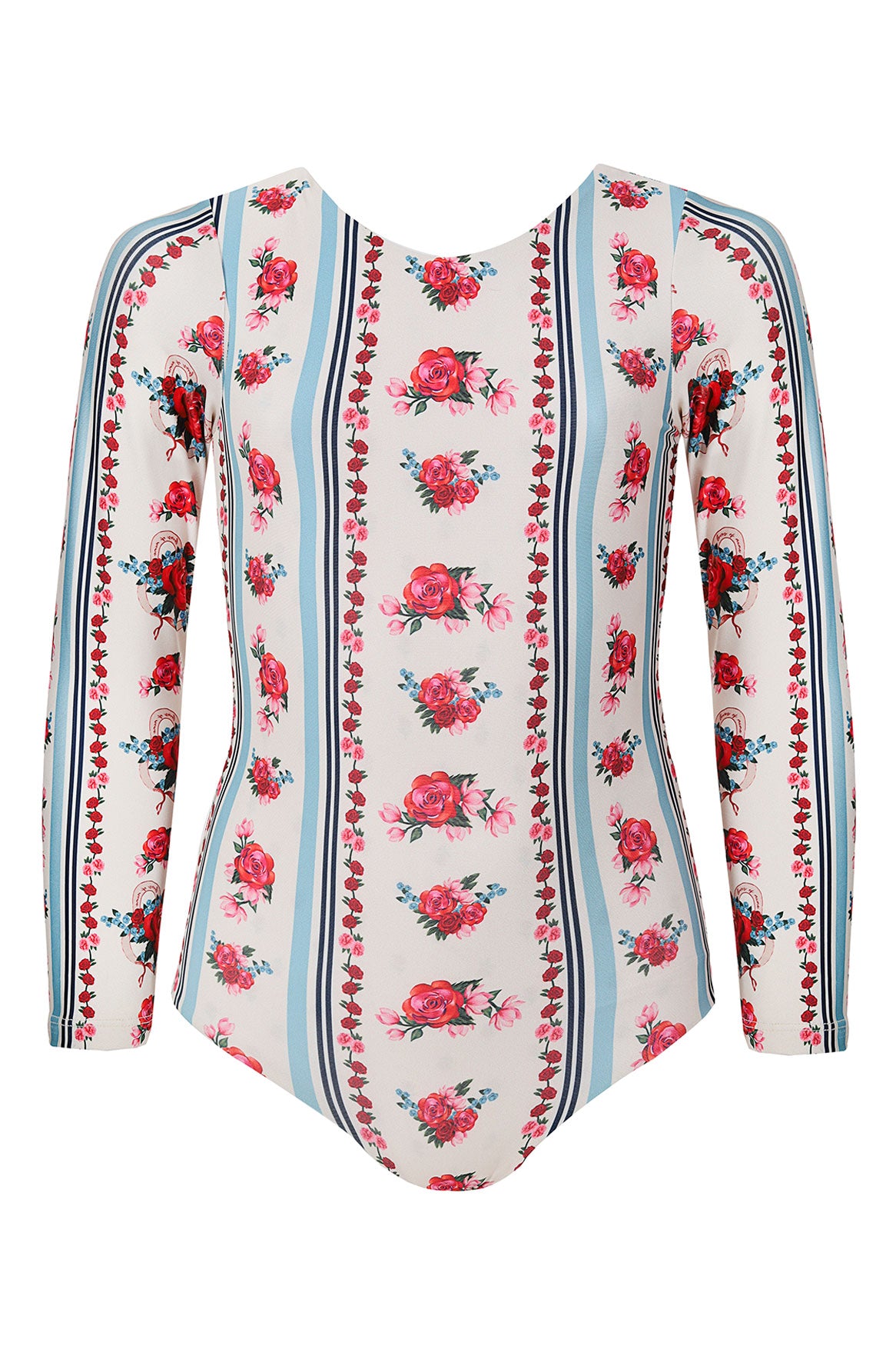 Front view of Honey Kids’ One-Piece in Multicolor showcasing its floral allover print and long sleeves on a white background