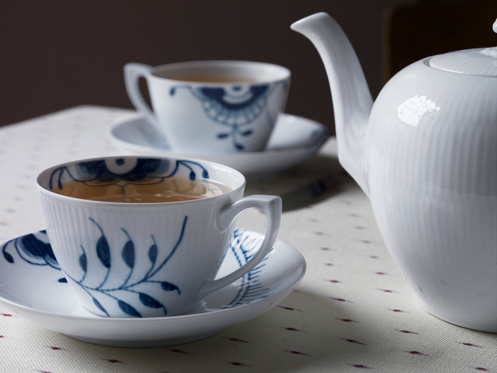 Blue Fluted Mega Tea Cup & Saucer 9.25Oz