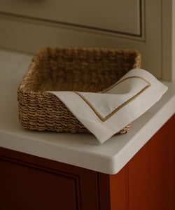 Light brown small-sized square storage basket made from natural abaca, Rebecca Udall