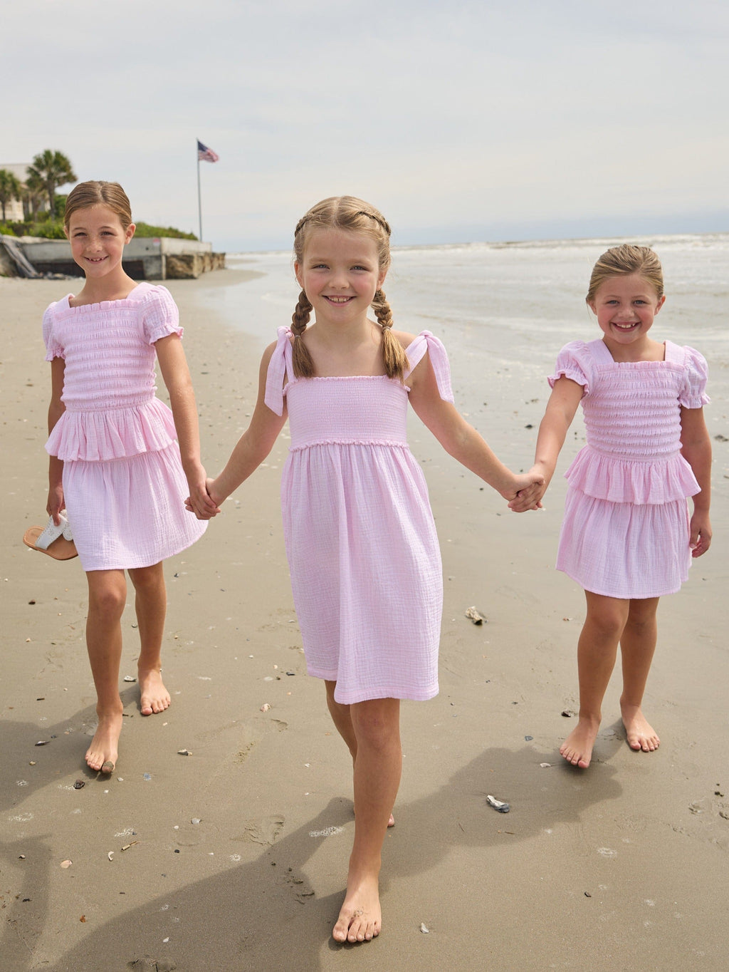 Little English classic leela dress in jaipur pink with smocked details and self tie shoulder straps, for little girl 