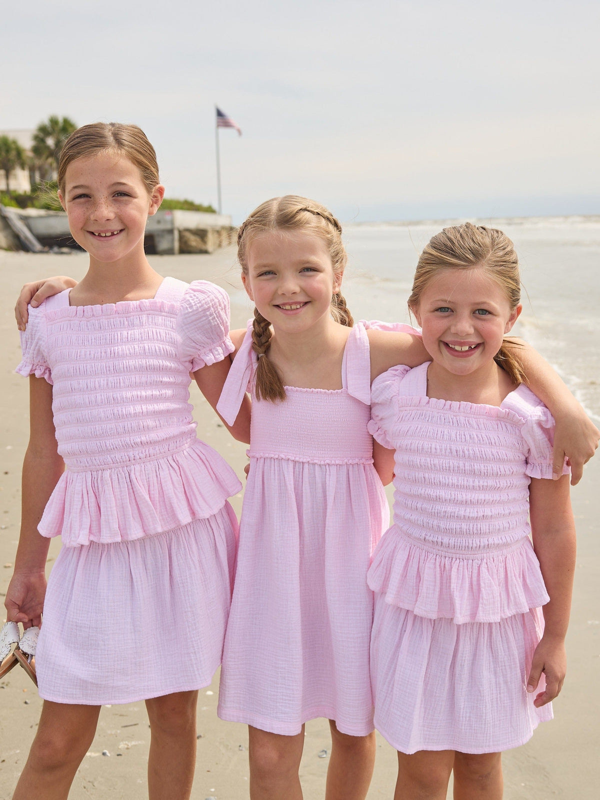 Little English classic leela dress in jaipur pink with smocked details and self tie shoulder straps, for little girl 