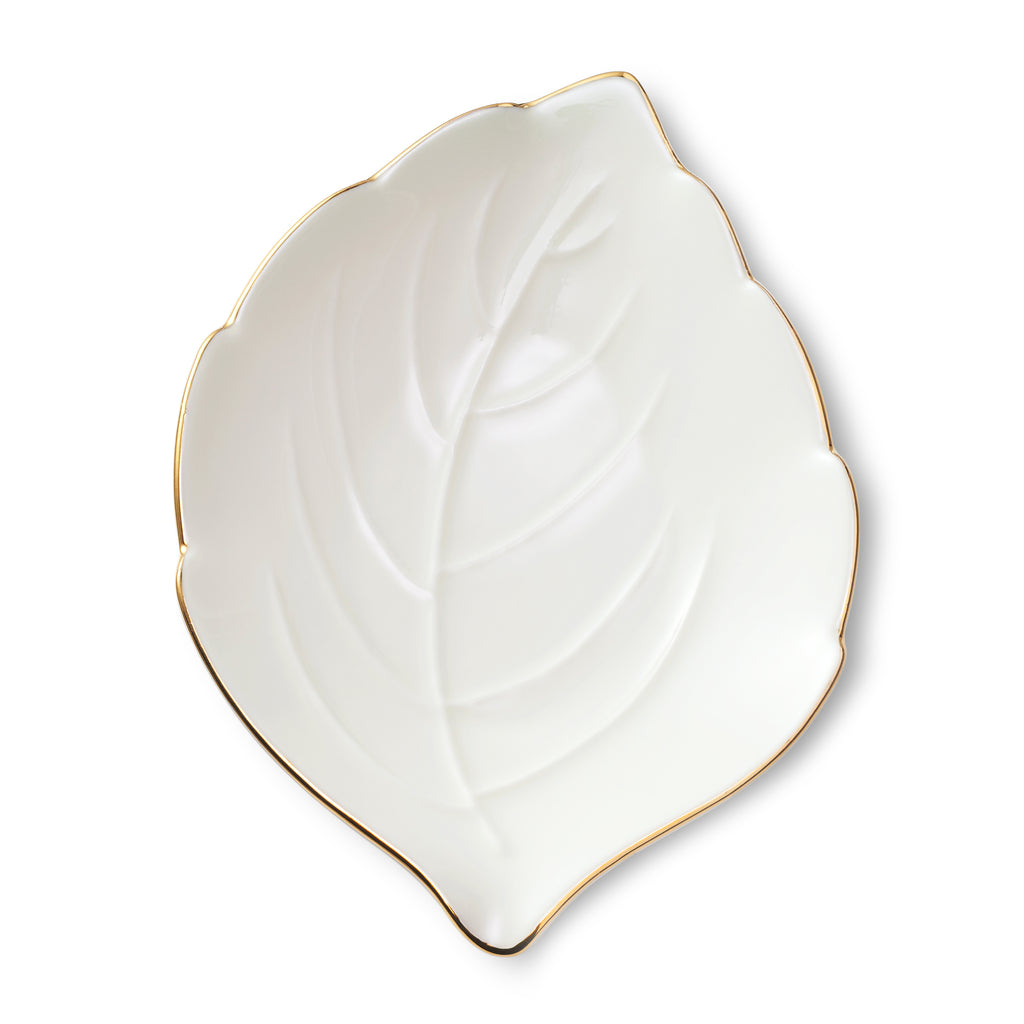 Leaf Dish With Gold Rim in Cream