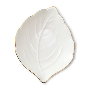 Leaf Dish With Gold Rim in Cream