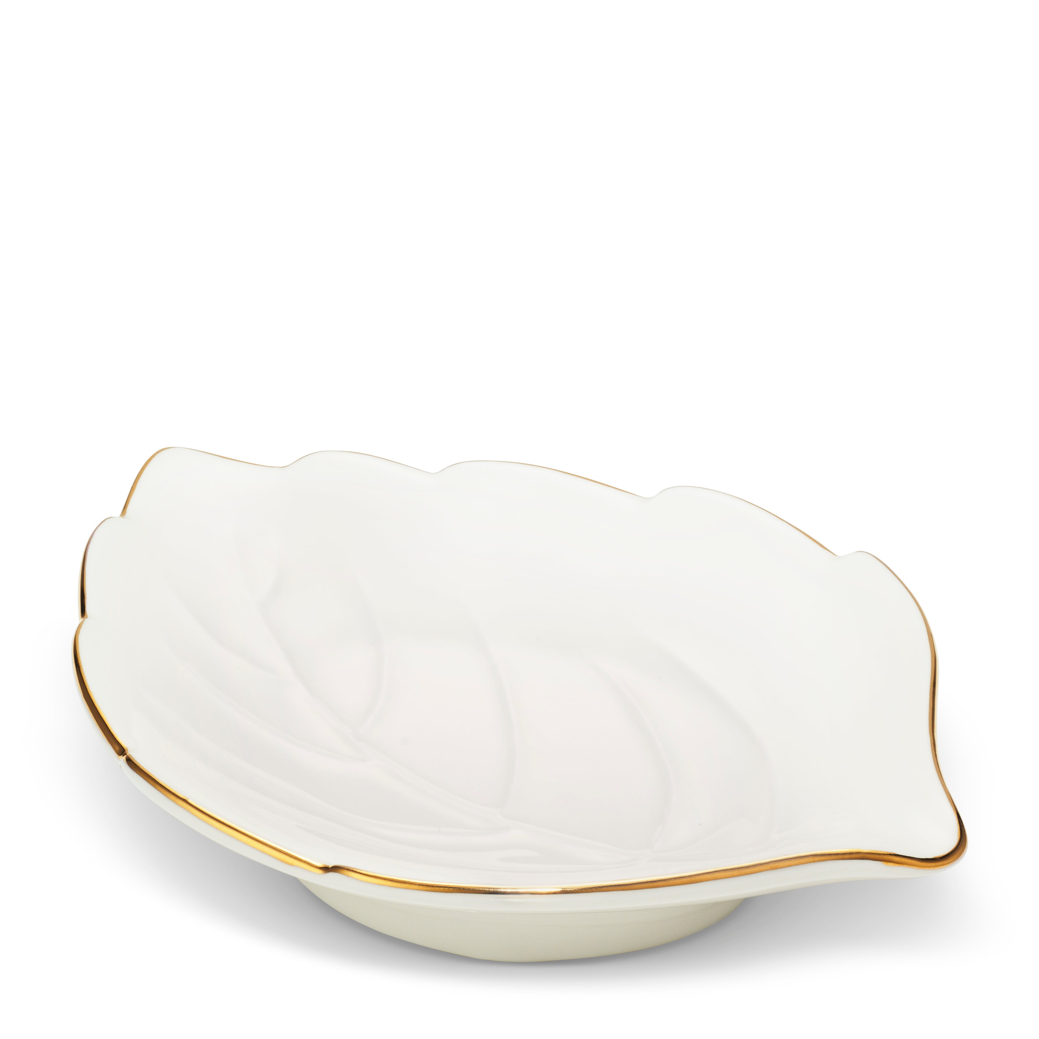 Leaf Dish With Gold Rim in Cream