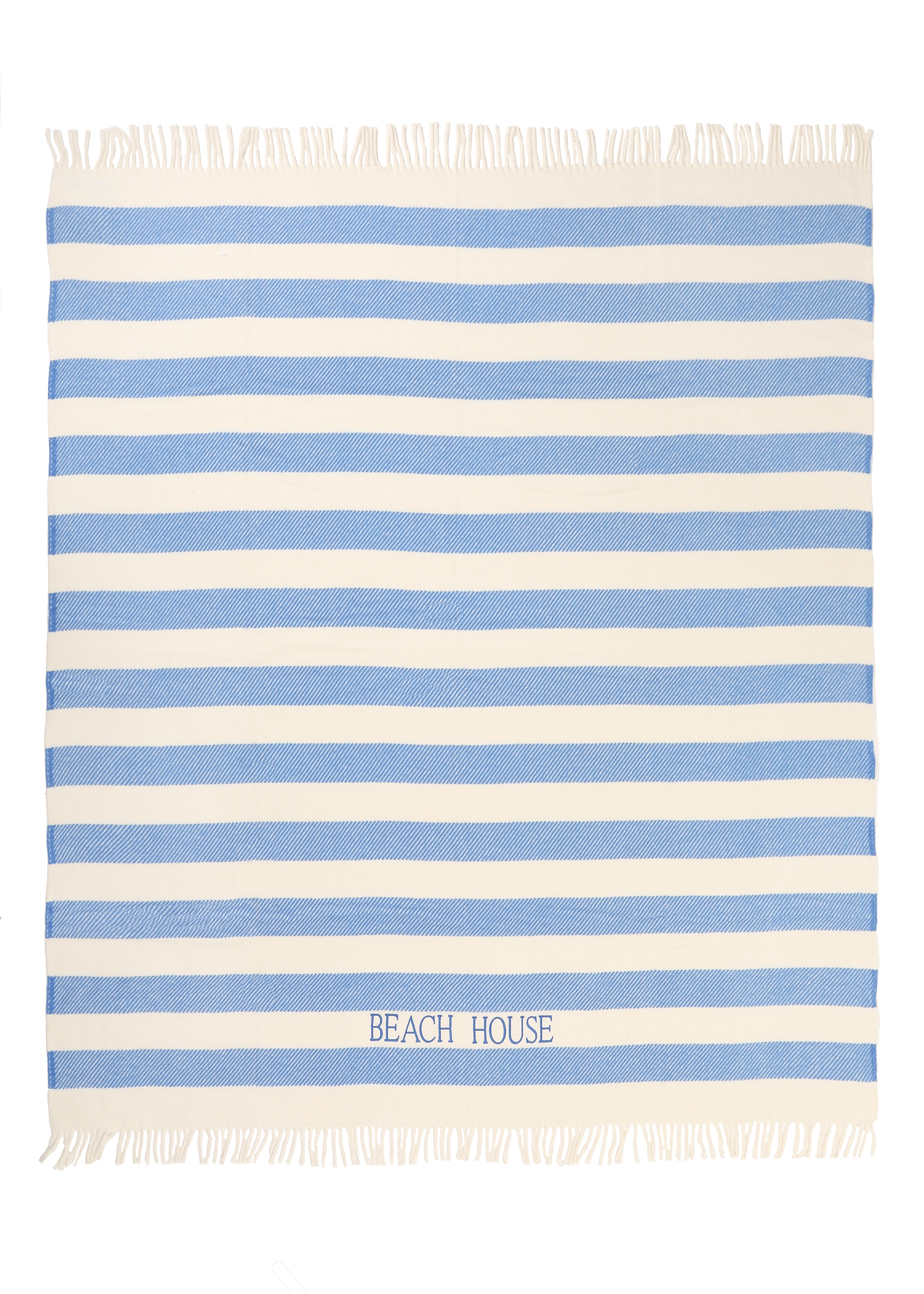 Candy Stripe Cream and Cobalt Blanket
