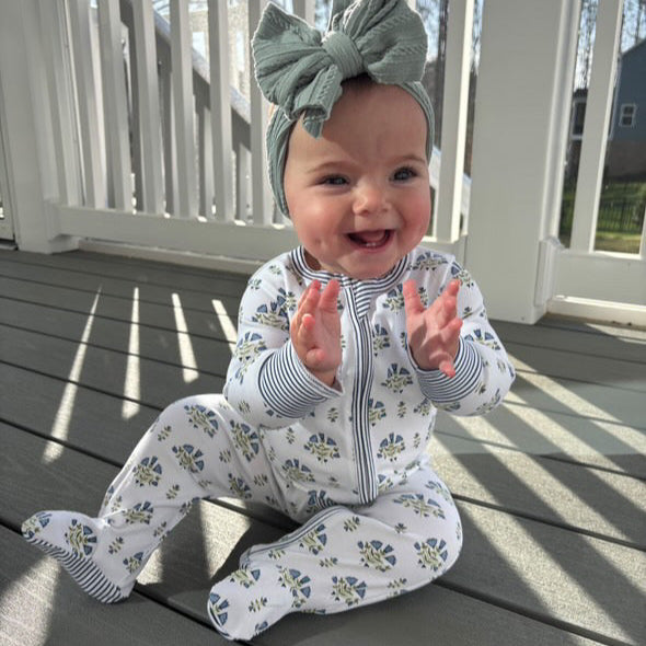 Posy Floral Block Print Zip Baby Onesie