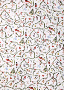Close-up of Women’s Nutcracker Suite Short Pajama Set showcasing its holiday print on a white background