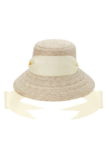 Clematis Bucket Hat with Wide & Short Ivory Grosgrain Ribbon