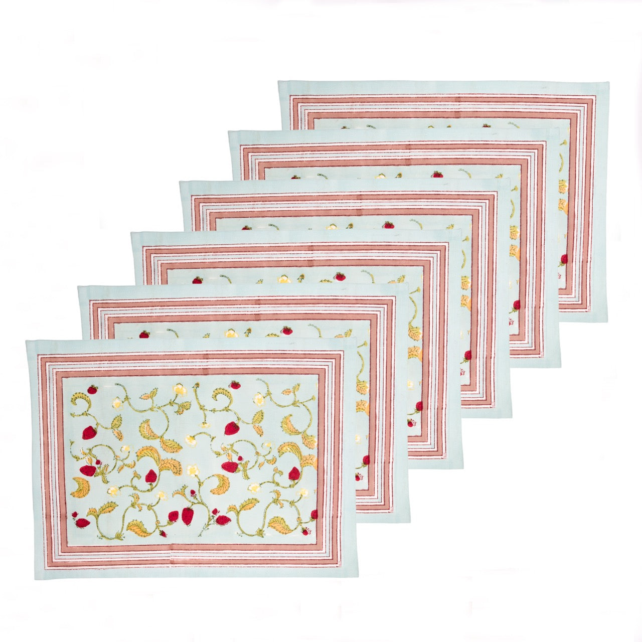 Fraises des Bois Mats in Blue, Set of 6