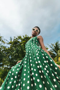 Regio Midi Dress in Polka Dot Green