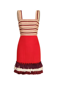 Micaela Linen Mini Dress in Red Stripes & Handmade Wine Tassels