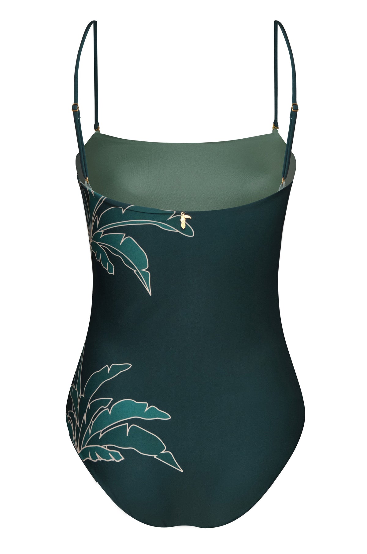 Esteros Hand Embroidered One Piece in Aquamarine Palms & Metallic Mint