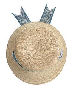 Clematis Bucket Hat in Vintage Blue Azure Tapestry Short Ribbon