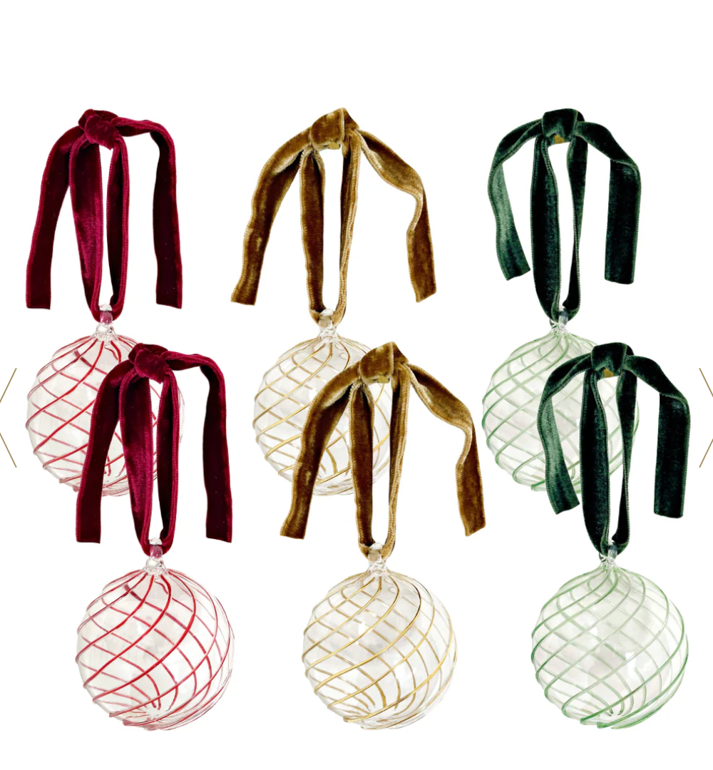 Box of Six Swirl Glass Baubles