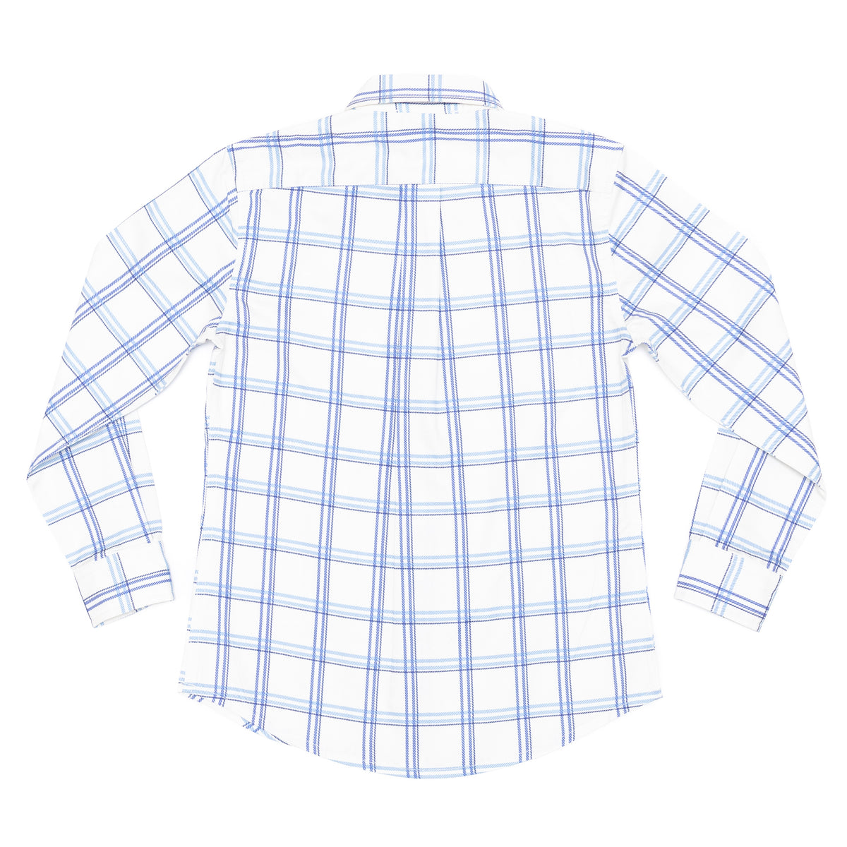 Henry Duvall Bennett Button Down in Prescott Plaid, classic boys fall dress shirt in crisp ivory and blue check, perfect for pairing with velvet trousers and coordinating sibling styles