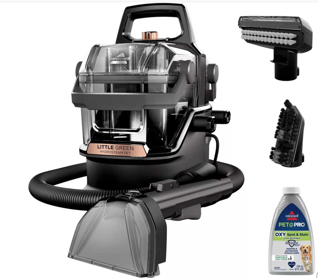 Bissell Little Green HydroSteam Pet - 3605: Portable Carpet Cleaner, Heated Cleaning, Pet Hair Pick Up, 64 oz Tank