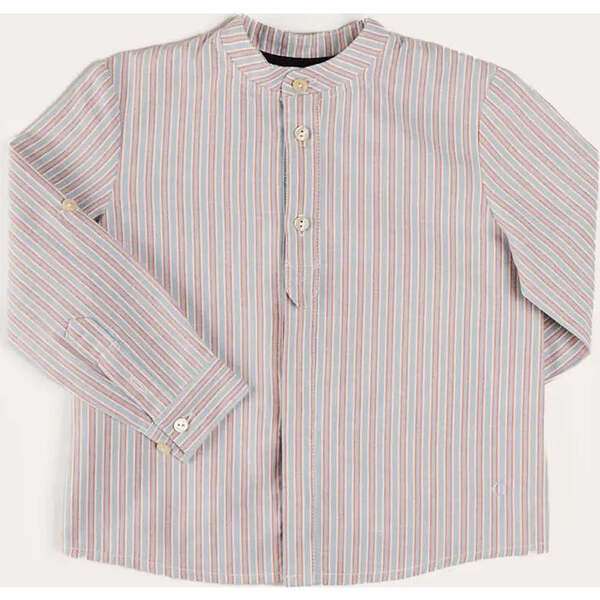 Beaufort Striped Mao Collar Long Sleeve Shirt in Blue