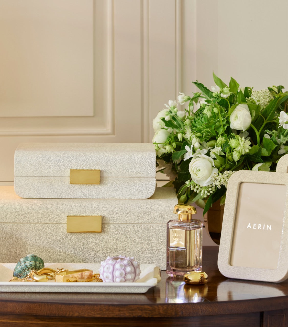 Modern Shagreen Small Jewelry Box in Cream