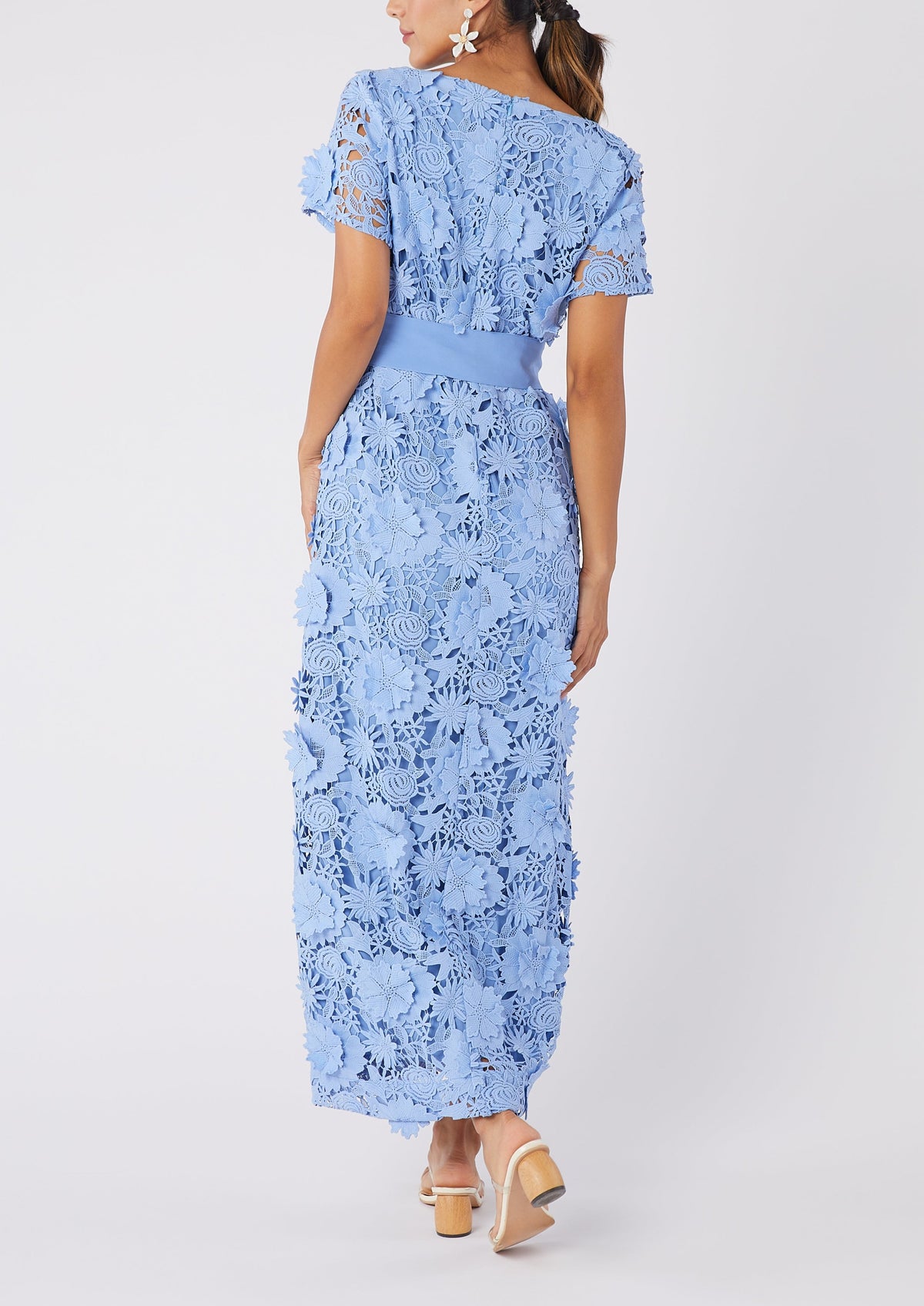 Heidi Caftan Gown in Cornflower Blue 3D Lace