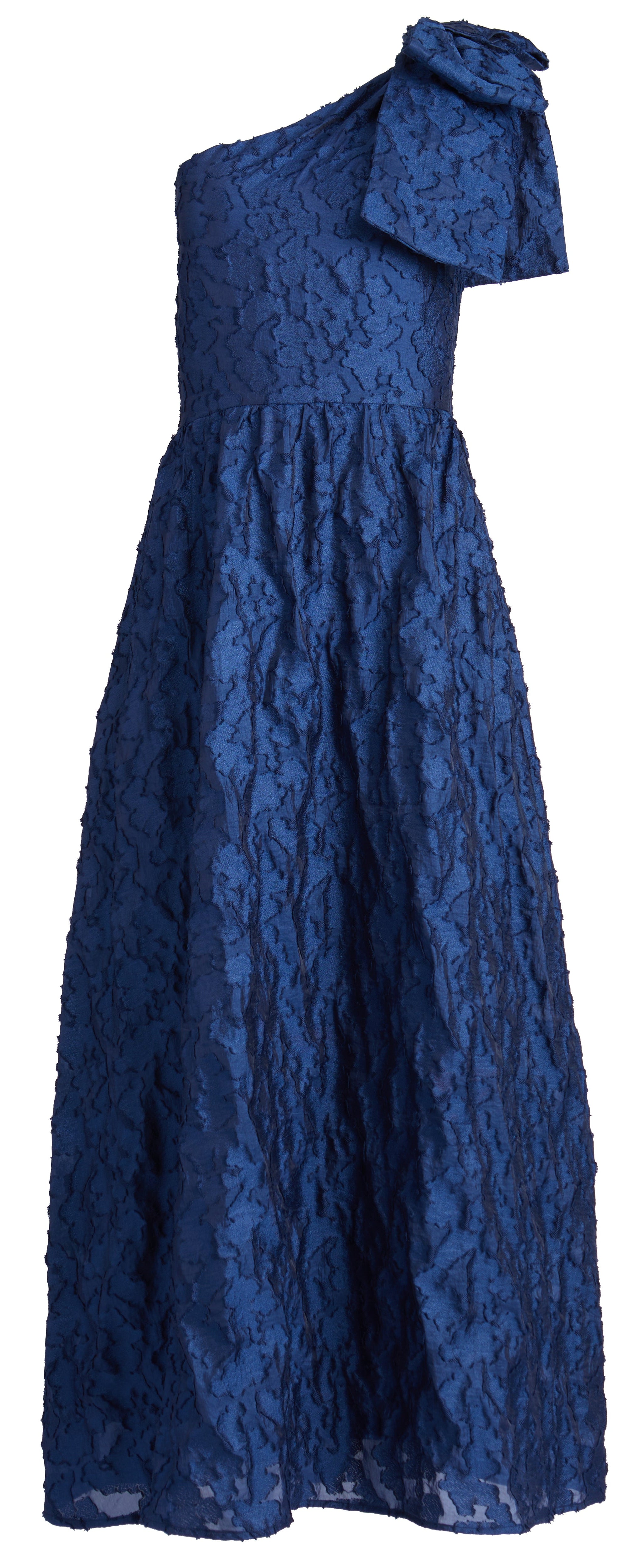 【THE MOZZ】Smoke Off Shoulder Long One Piece Caroline One-Shoulder Gown in Navy Organza | Over The Moon