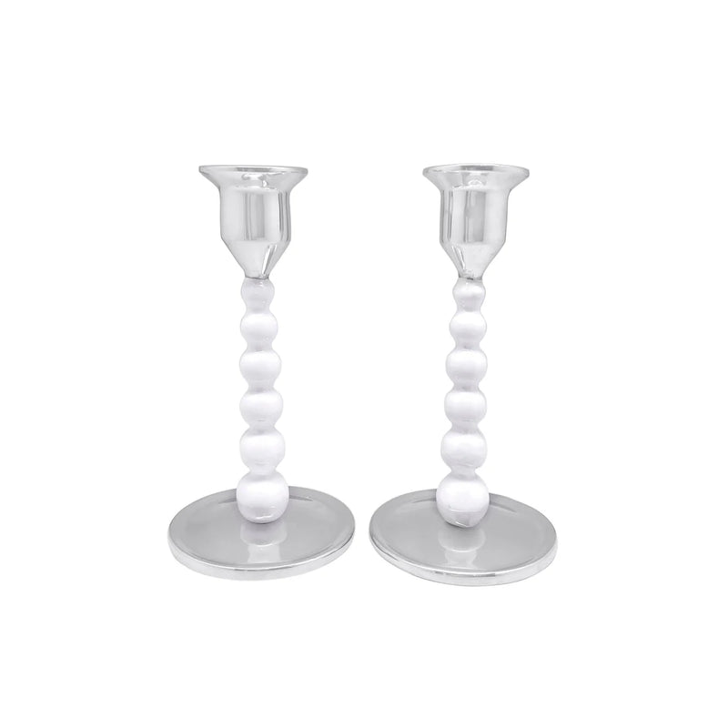 White Pearled Candlestick Set