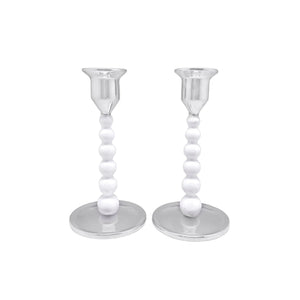 White Pearled Candlestick Set