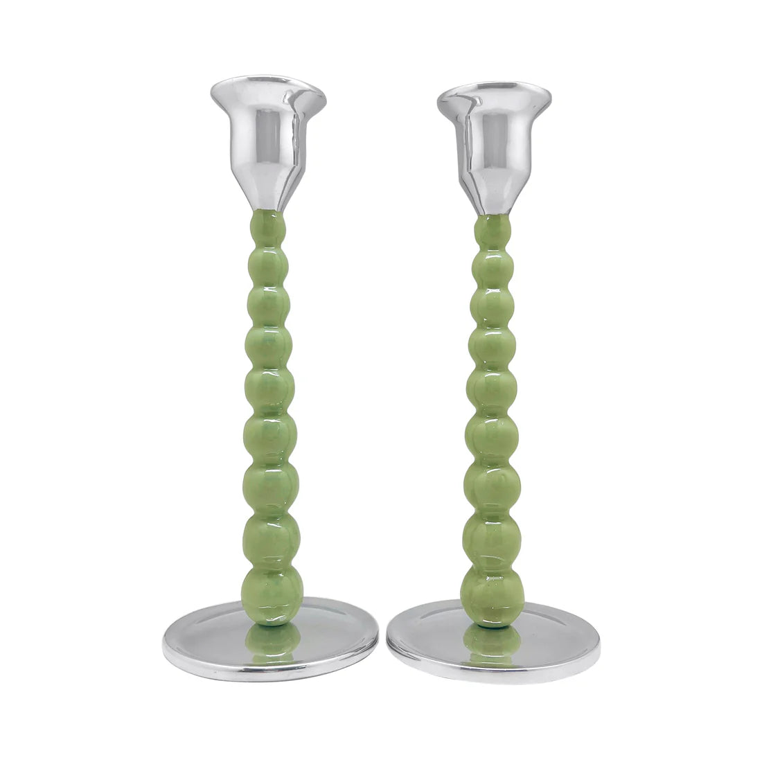 Green Pearled Candlestick Set