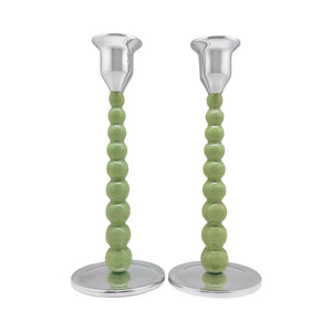 Green Pearled Candlestick Set