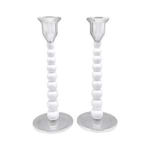 White Pearled Candlestick Set