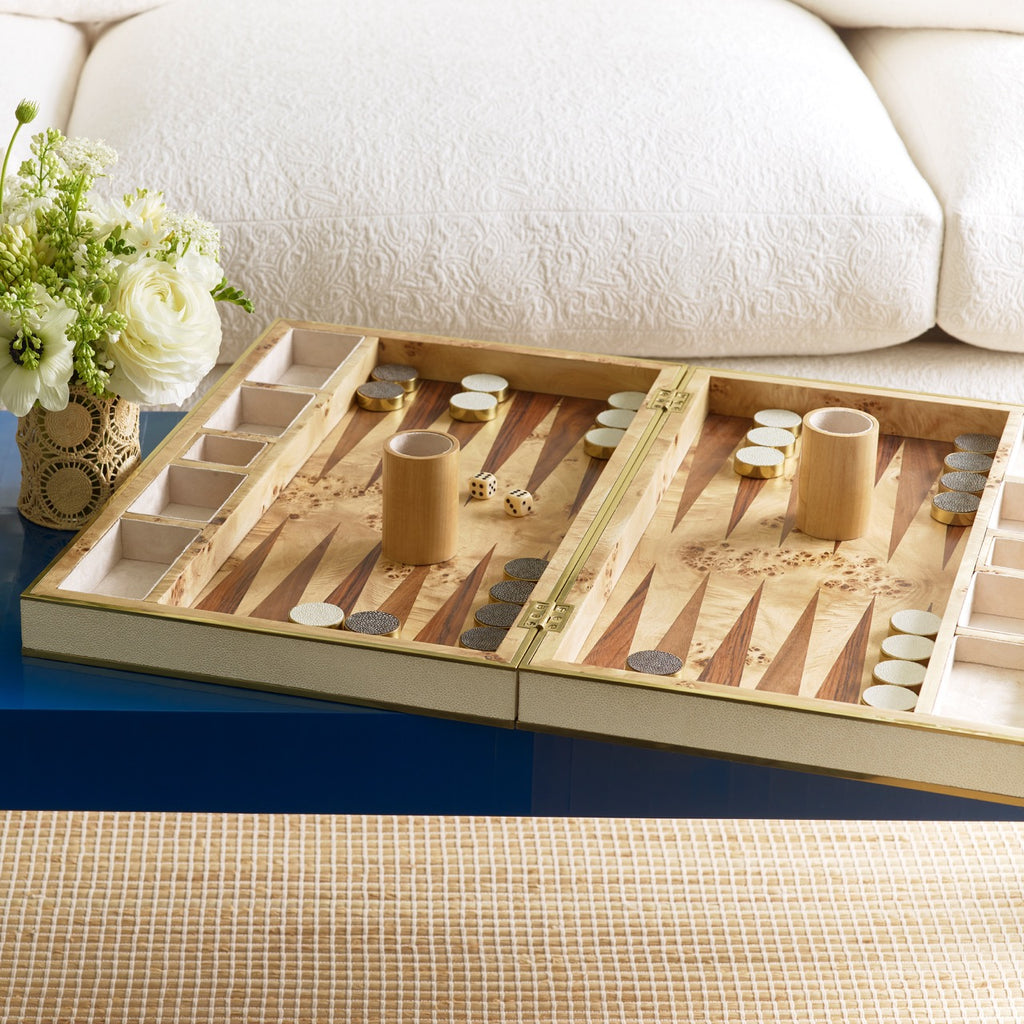 Cream Shagreen Backgammon Set with Dice