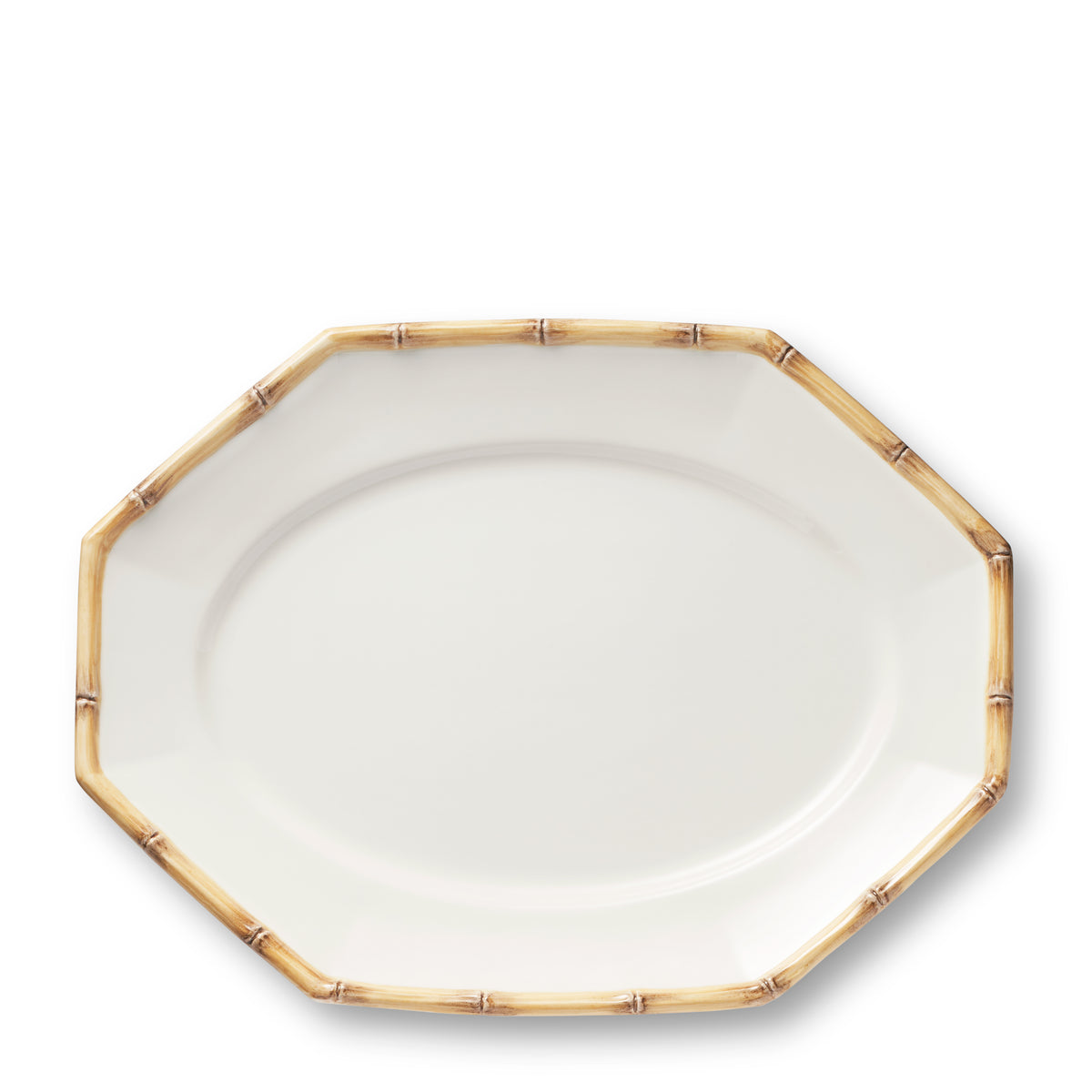 Top view of Caleen Platter showcasing geometric shape and hand-painted bamboo rim with white background