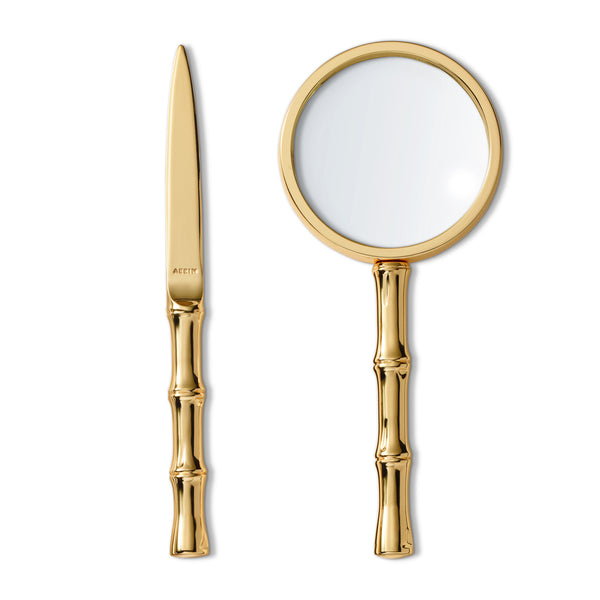 AERIN Ava brass and bamboo magnifying glass with letter opener