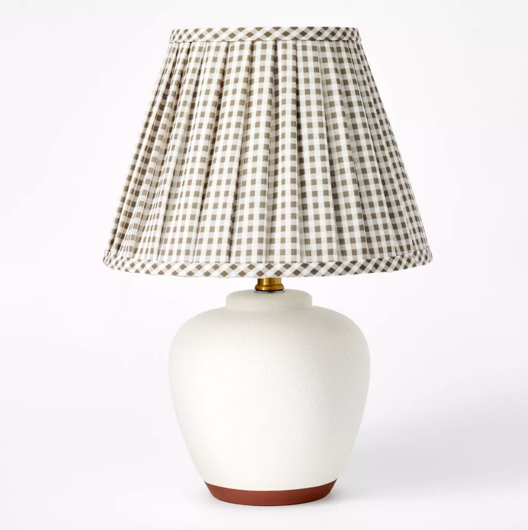 Ceramic Table Lamp with Gingham Print Pleated Shade Cream/Sage Green (Includes LED Light Bulb) - Threshold™ designed with Studio McGee