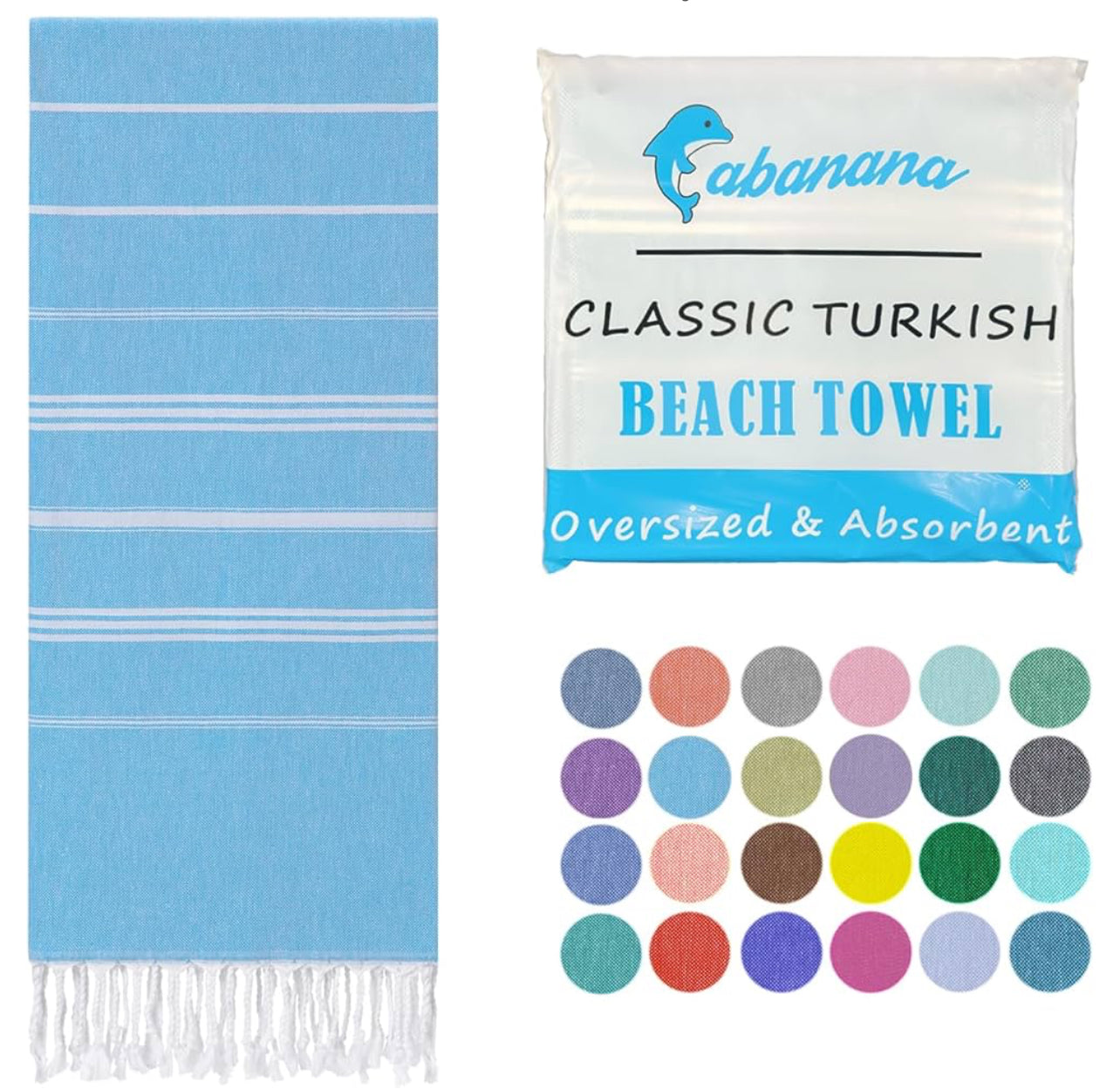 Cotton Turkish Beach Towel - Large (Sky)