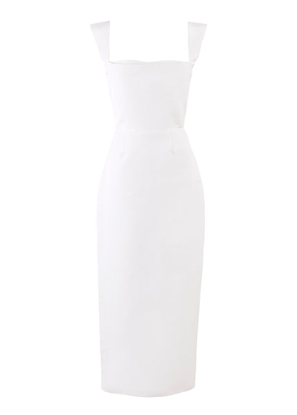 OTM Exclusive: Bridal Silk Faille Midi Dress in White | Over The Moon