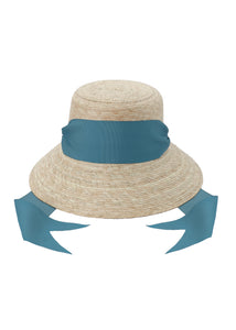 Clematis Bucket Hat With Wide & Short French Blue Grosgrain Ribbon
