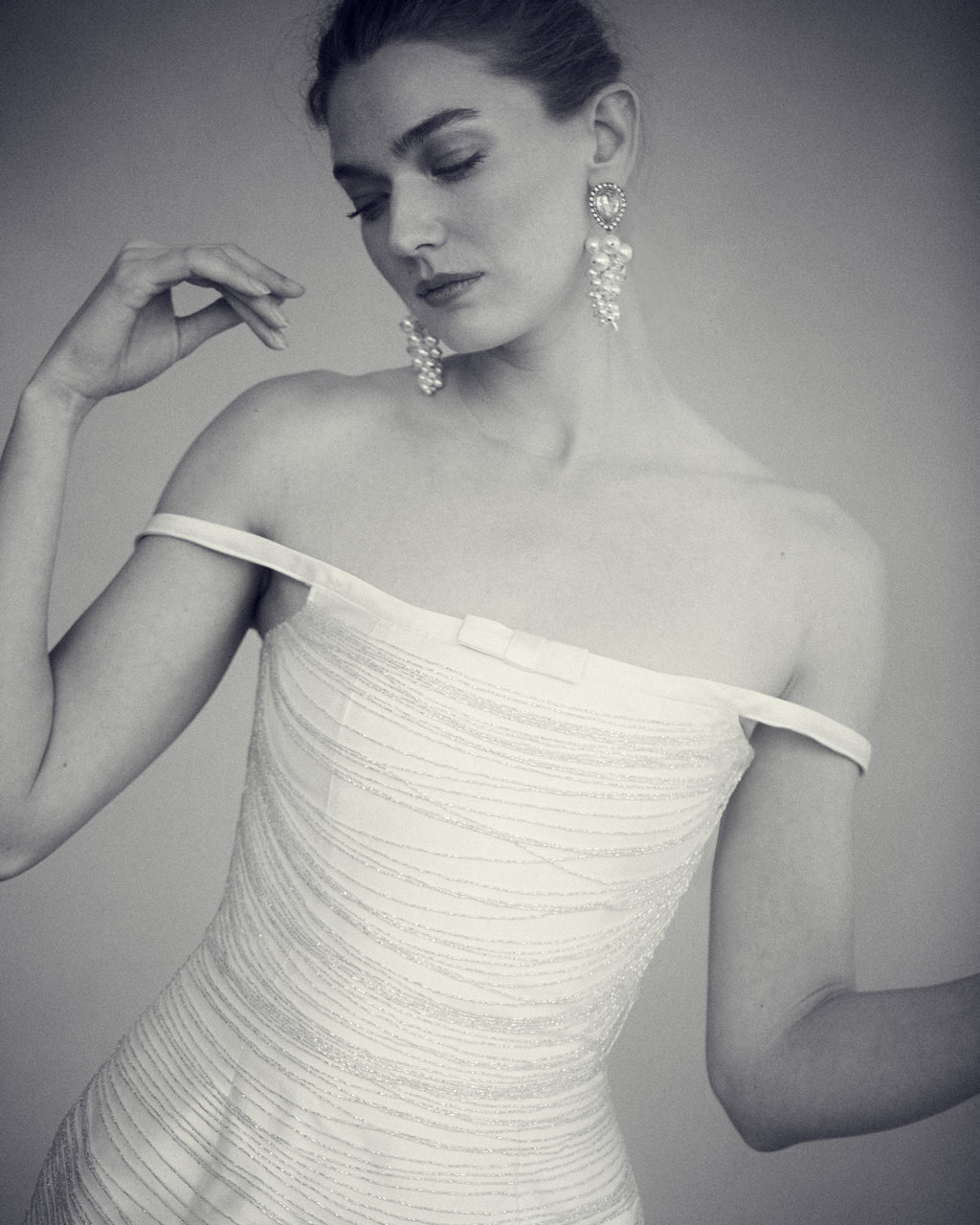 Cosette Dress in Ivory Silk Wool with Beaded Fringe